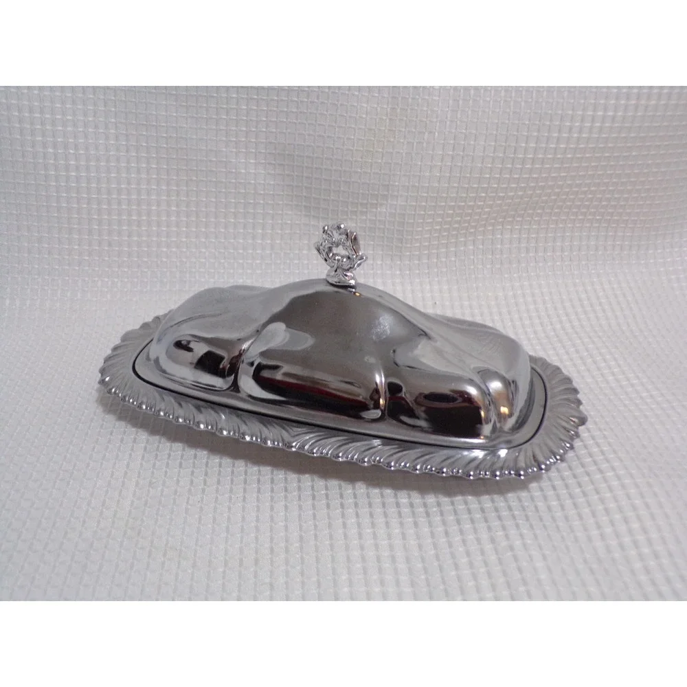 Vintage Shelton-Ware Chrome Plated Butter Dish with‎ Glass Insert Tray Dome Lid
